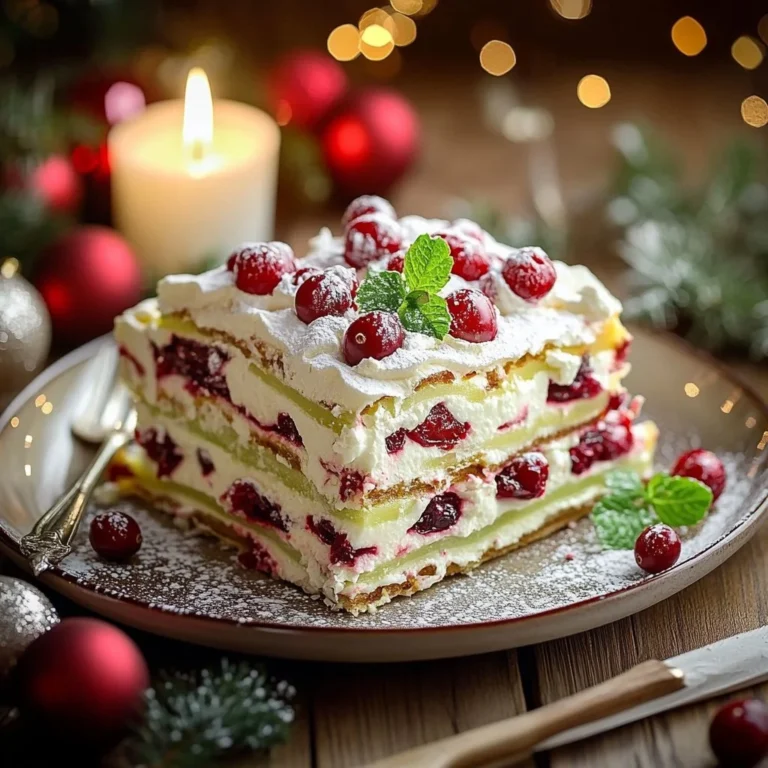 Delicious Christmas Lasagna served with festive decorations.