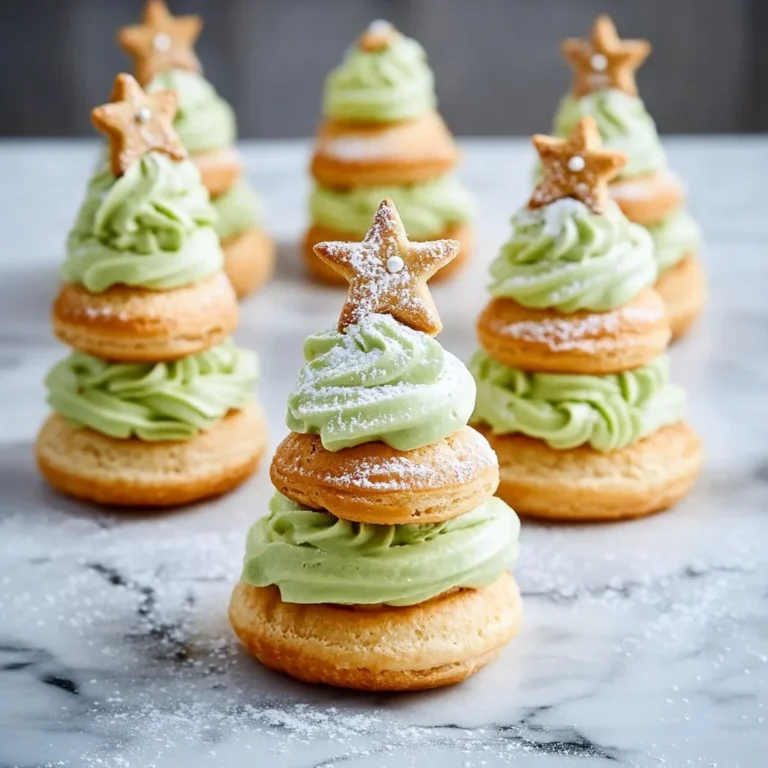 Festive Christmas Tree Cream Puffs decorated for the holiday season