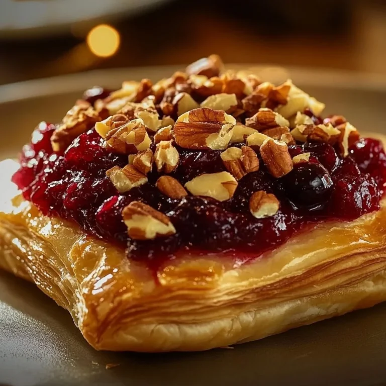 Cranberry Pecan Brie baked in flaky puff pastry, a delicious appetizer.