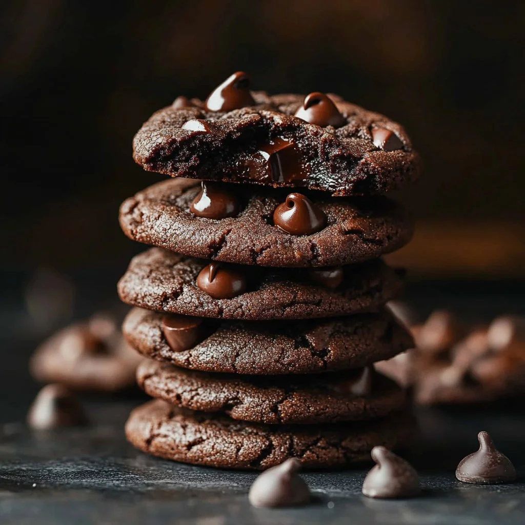 Double chocolate chip cookies baked to perfection with rich chocolate flavor