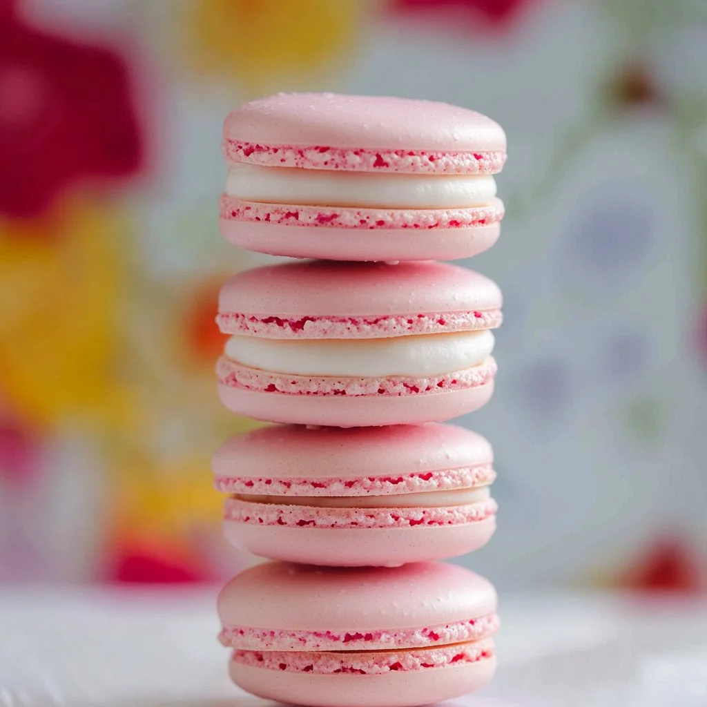 Easy macaron recipe with colorful macarons displayed on a plate.