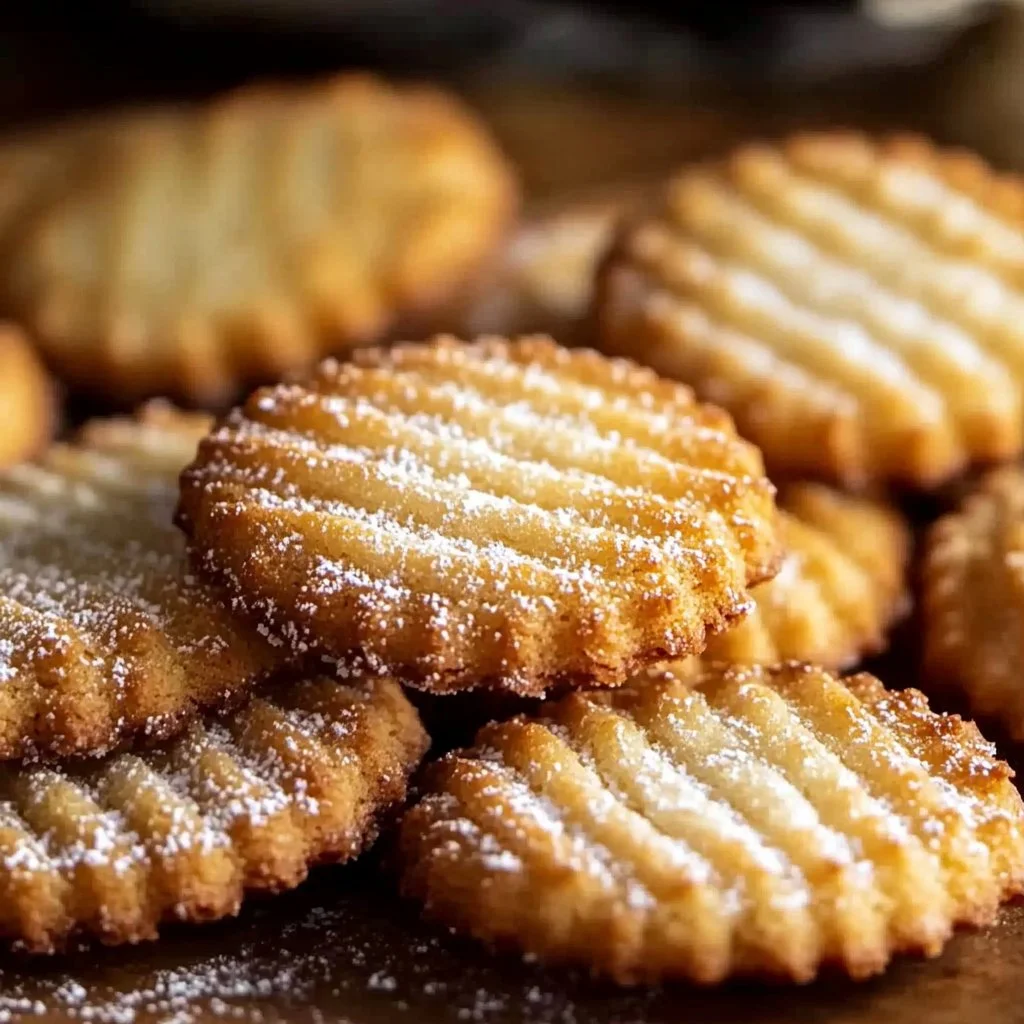 Freshly baked French salted butter cookies on a rustic wooden table