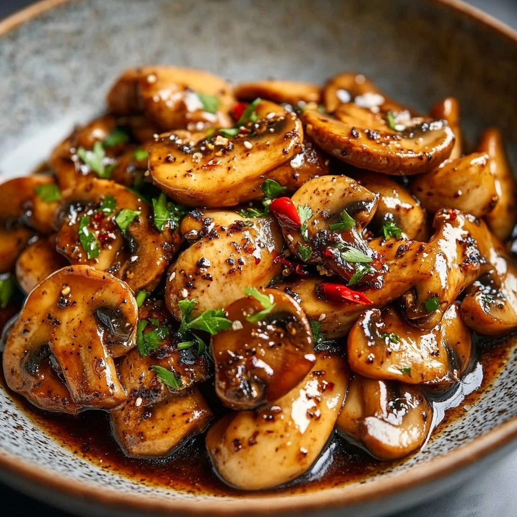 Delicious Honey Garlic Chicken with Mushrooms served on a plate