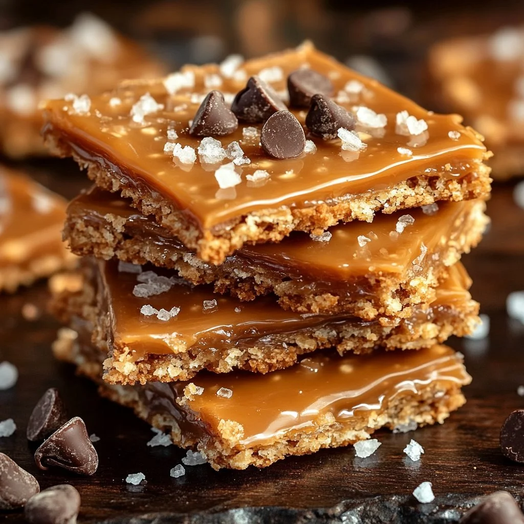 No-bake caramel saltine crunch toffee dessert on a plate