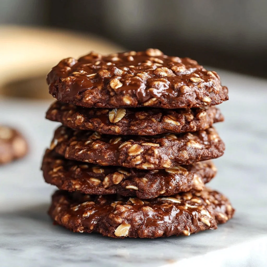 No bake chocolate peanut butter cookies on a plate