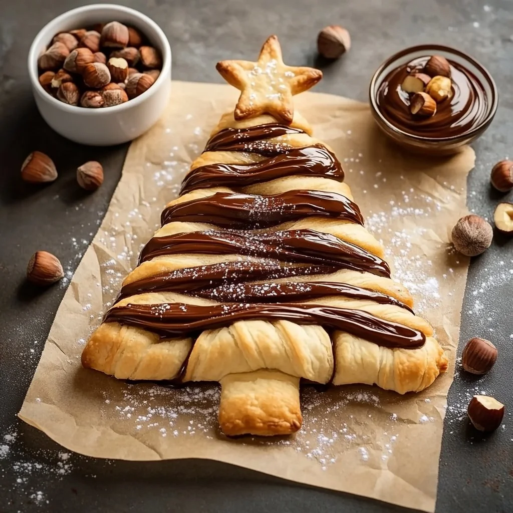 Nutella Christmas Tree Puff Pastry decorated for the holidays
