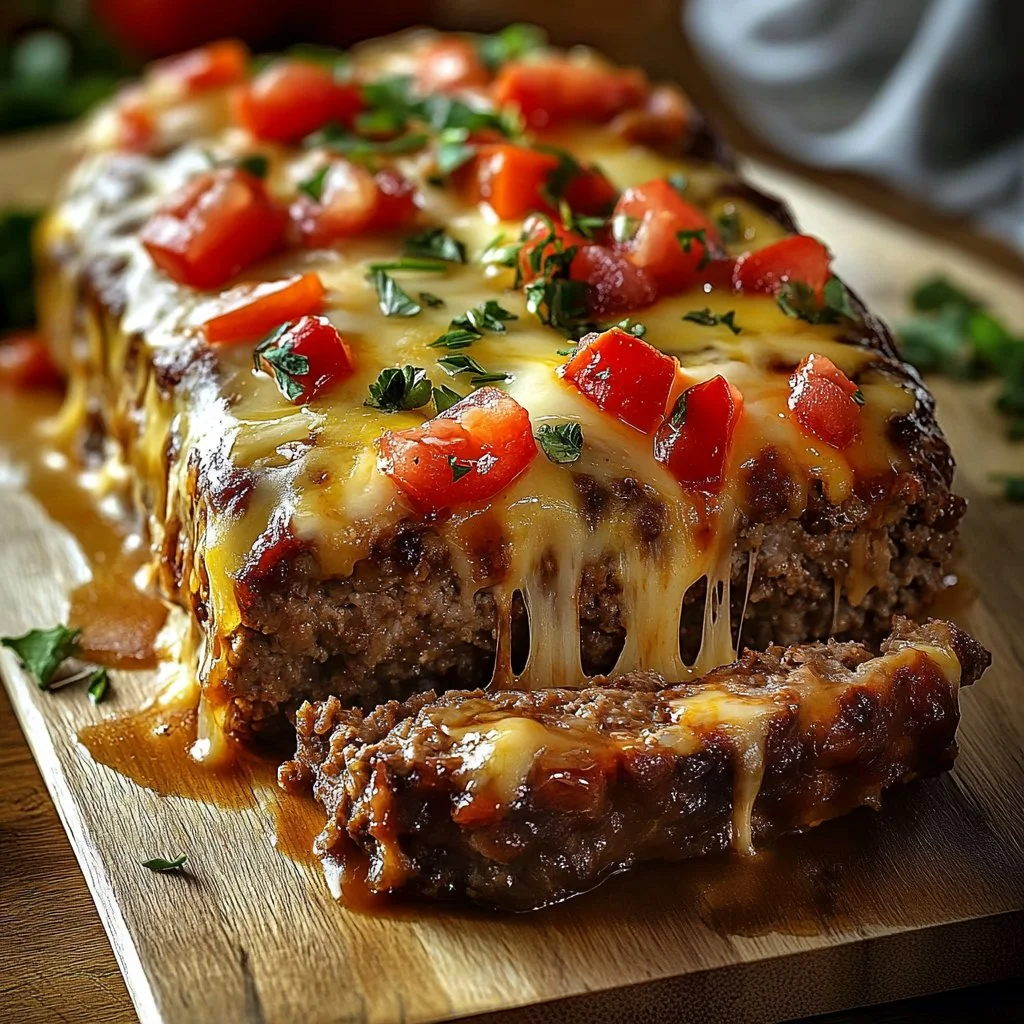 Delicious Philly Cheesesteak Meatloaf recipe featuring steak, cheese, and spices.