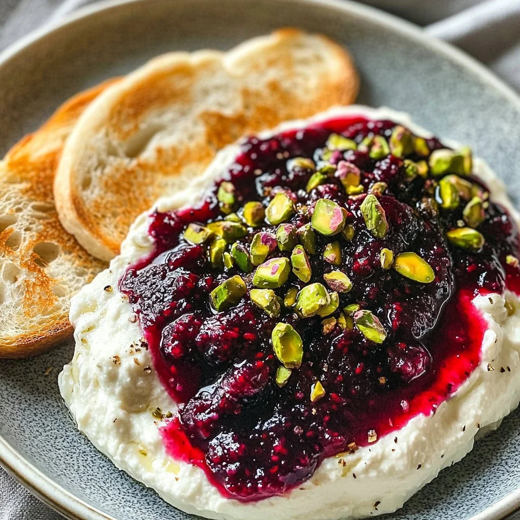 Pomegranate Pistachio Whipped Feta dip garnished with pomegranate seeds and pistachios.