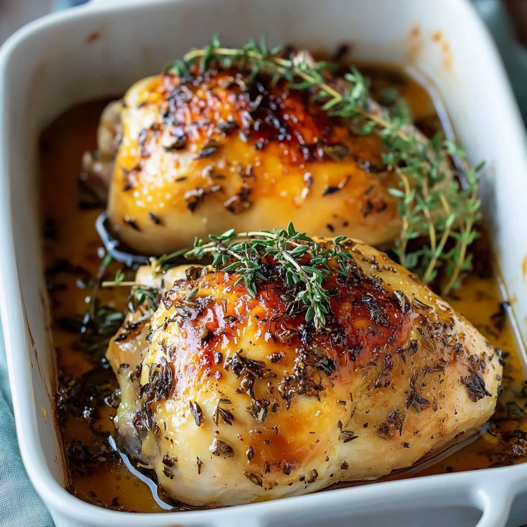 A delicious plate of rosemary chicken garnished with fresh herbs.