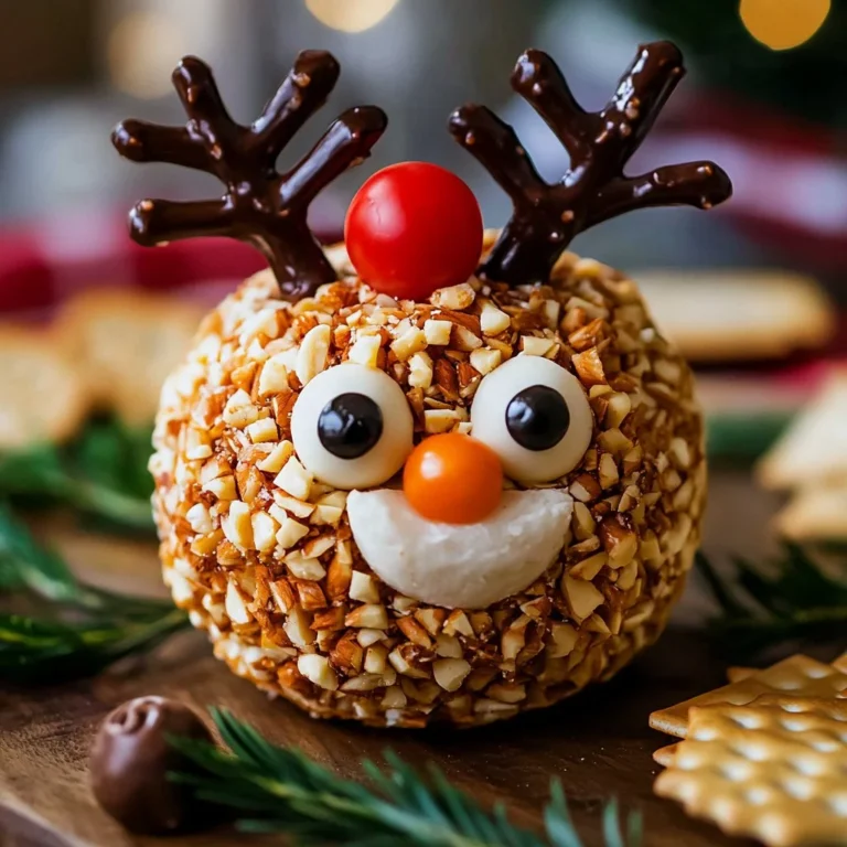 Rudolph Christmas cheese ball decorated for a holiday party