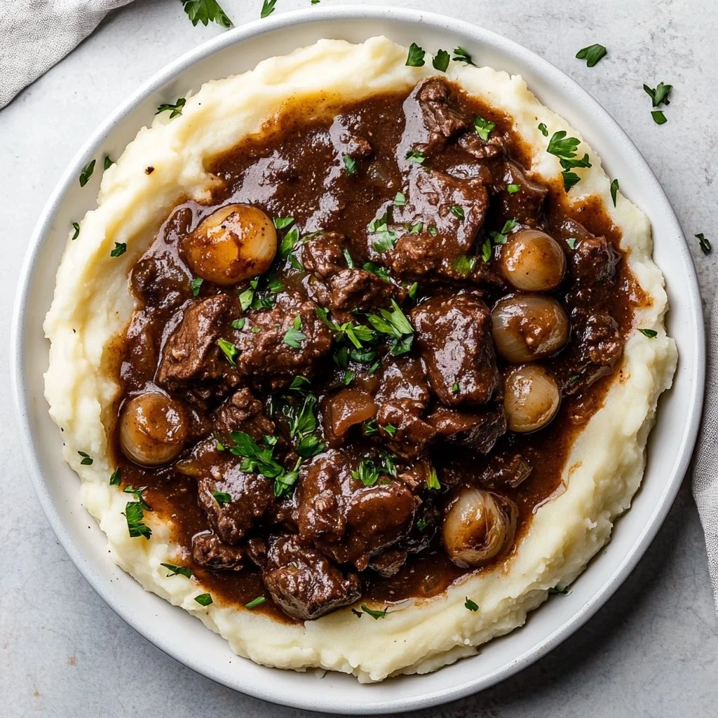 Delicious slow cooker beef tips with mushrooms served in a warm bowl.