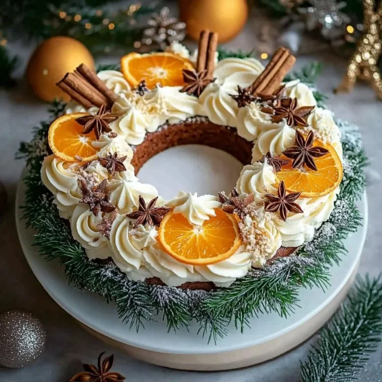 Spiced Gingerbread Wreath Cake, a festive holiday dessert decorated with seasonal spices.