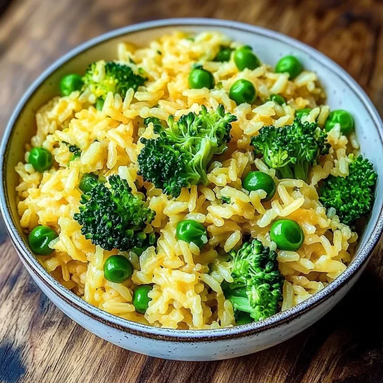 Creamy Broccoli Cheddar Rice with fresh broccoli and melted cheese