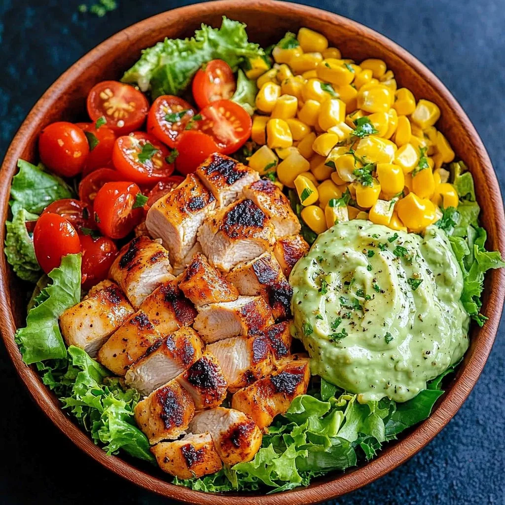 Delicious Chicken Avocado Salad with fresh ingredients on a plate