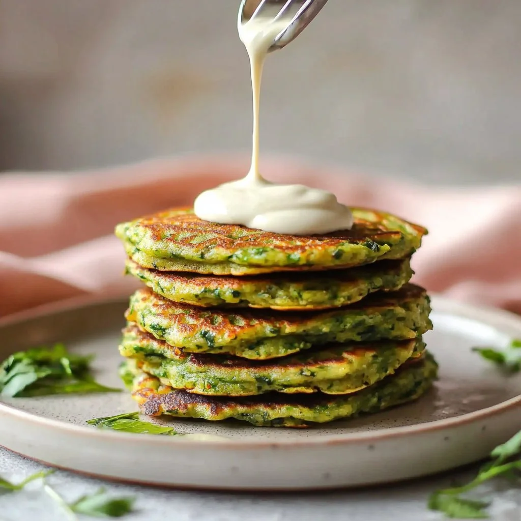 Chinese zucchini pancakes crispy and golden on a plate with dipping sauce