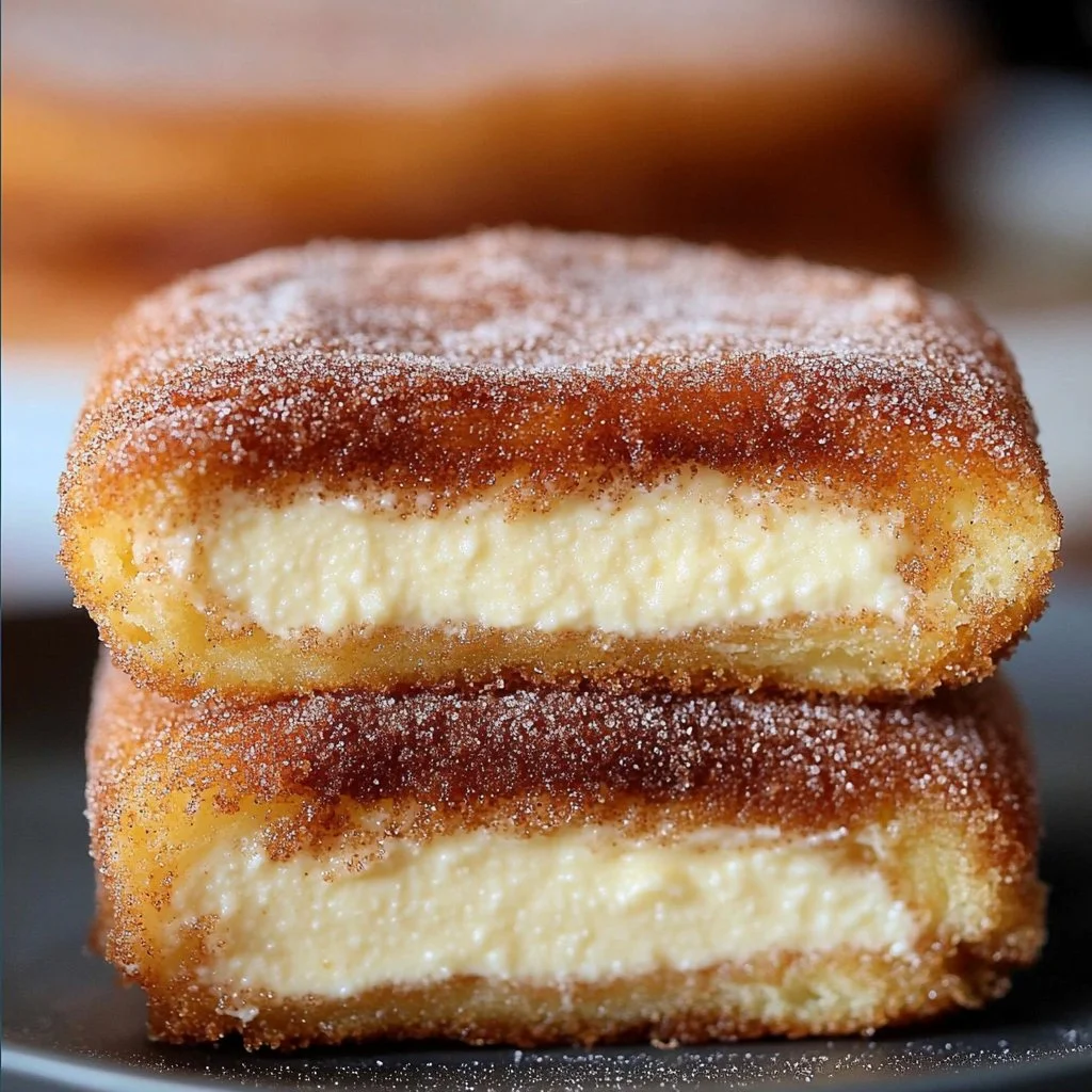 Delicious churro cheesecake topped with cinnamon sugar and caramel drizzle