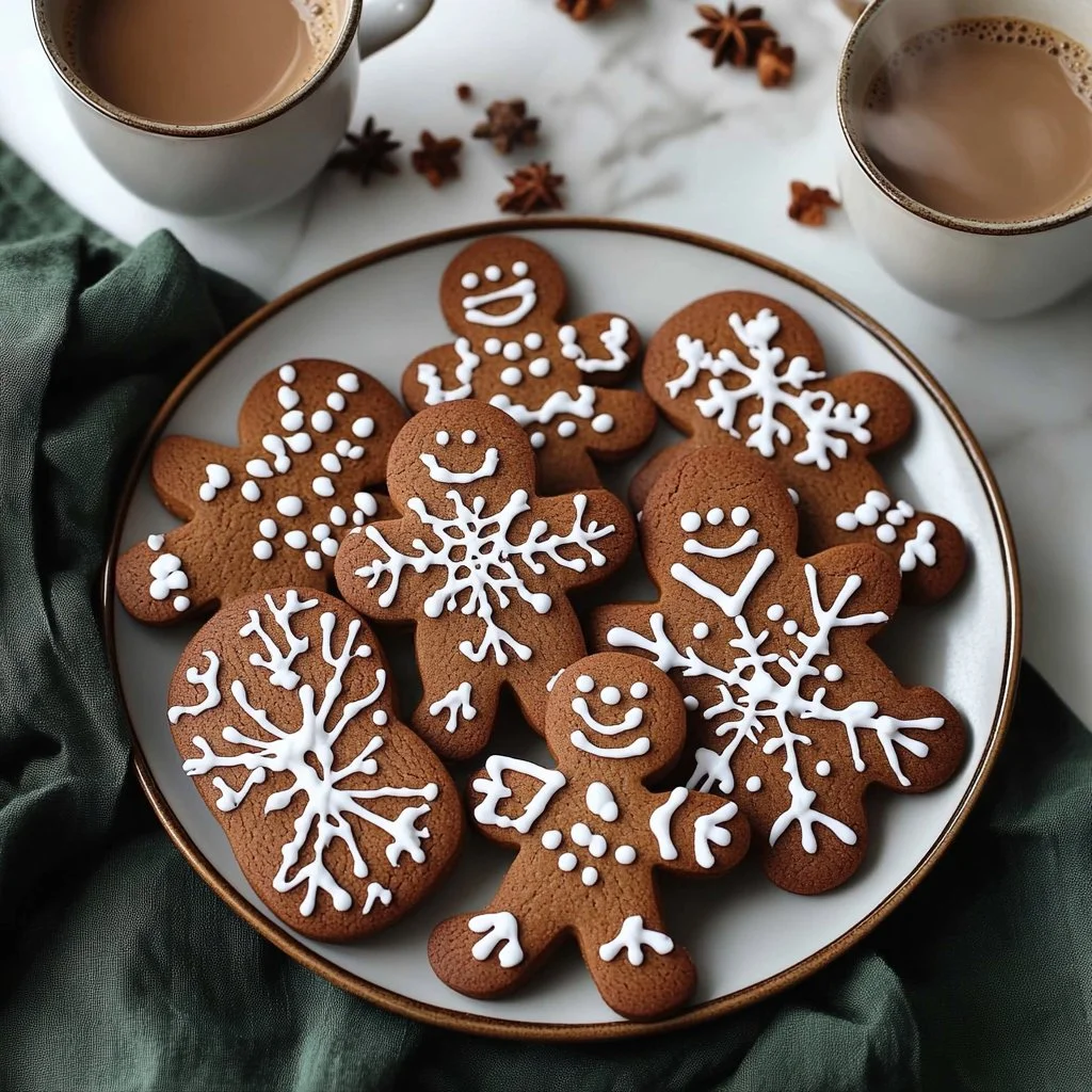 Cozy homemade Christmas gingerbread cookies on a festive background
