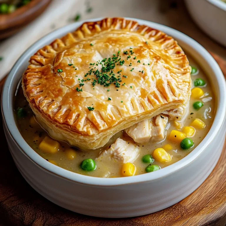 Crock-Pot chicken pot pie served in a bowl with vegetables and golden crust