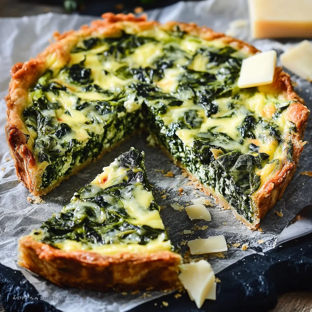Crustless spinach quiche served on a plate with fresh herbs