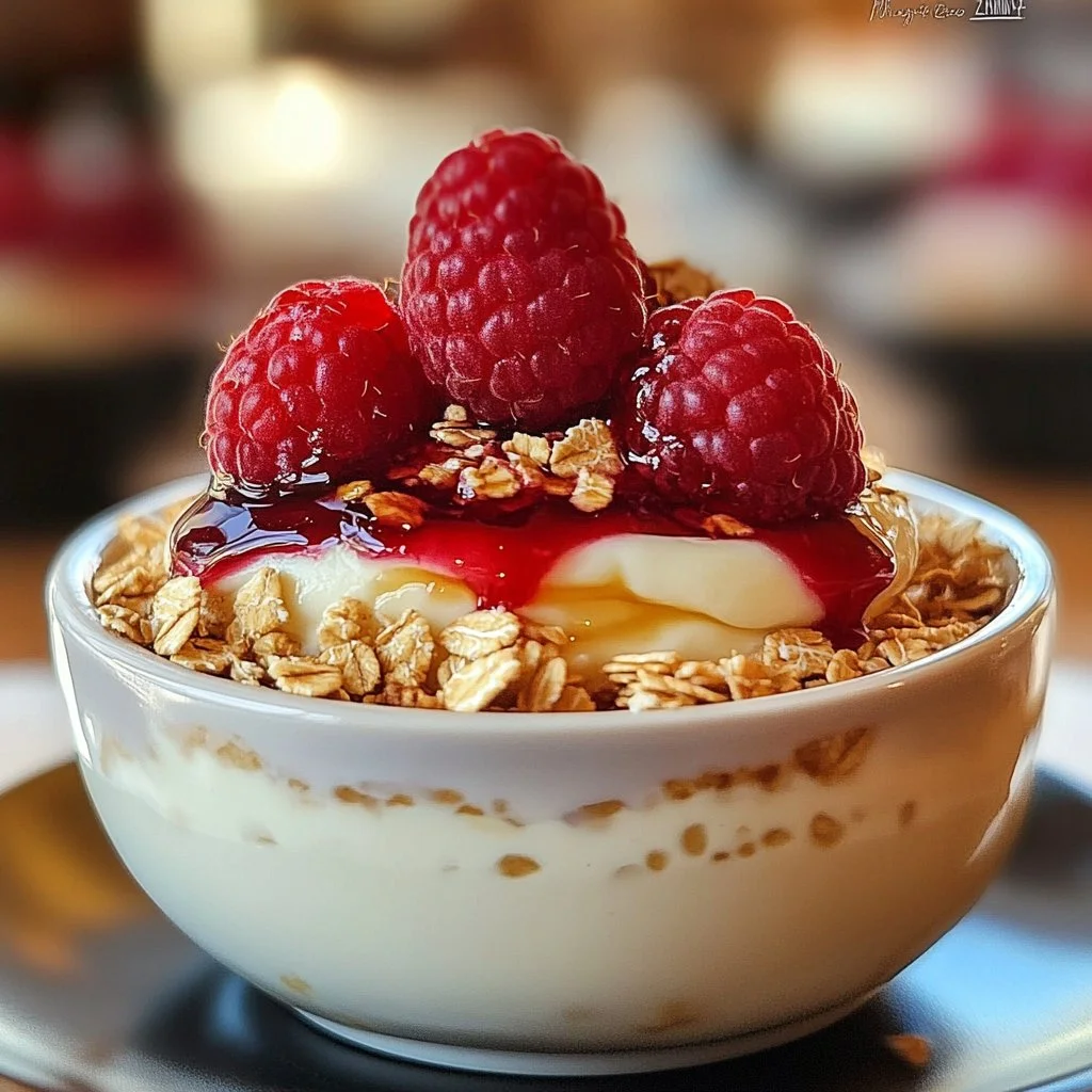 Bowl of creamy custard oatmeal topped with fruits and nuts