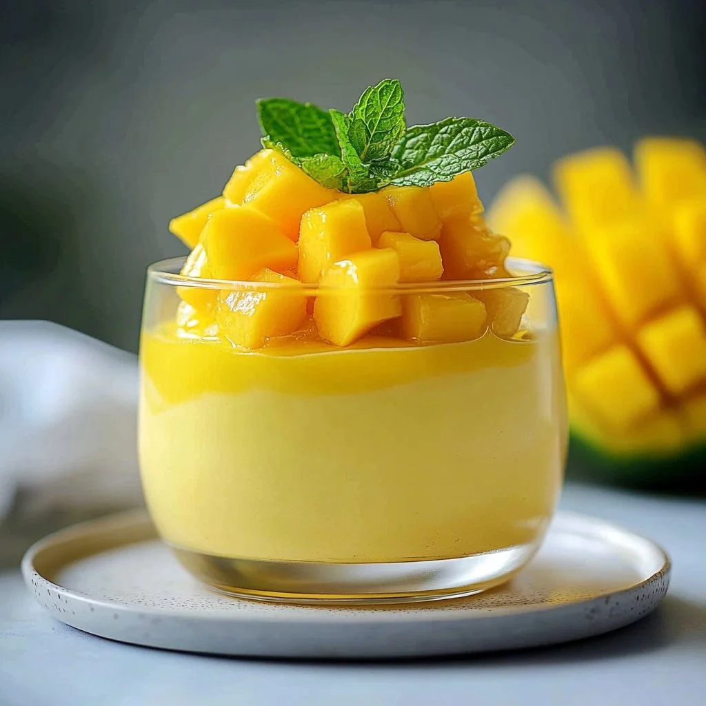 Creamy and fluffy easy mango mousse dessert in a glass