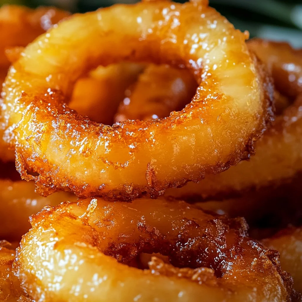 Crispy fried pineapple rings served as a tropical snack