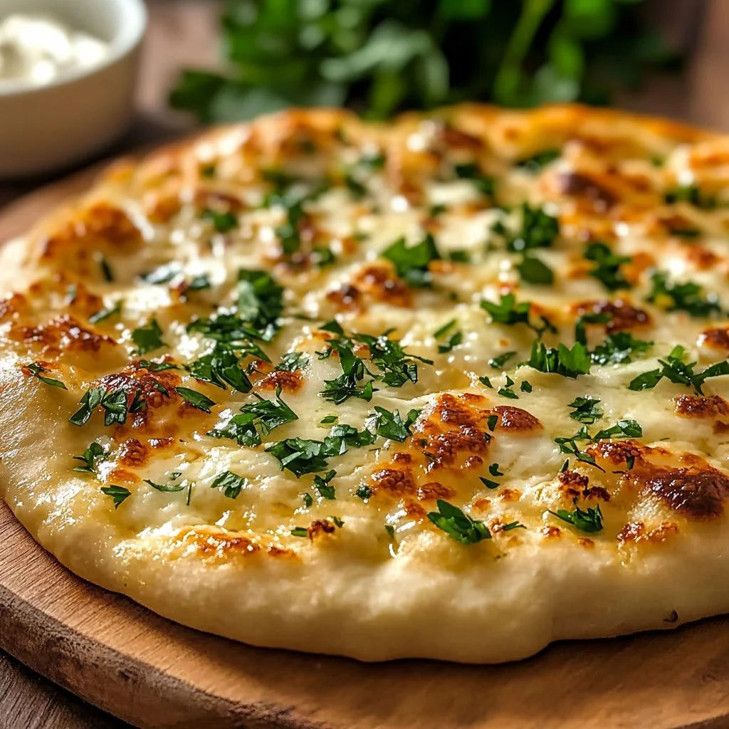 Soft and irresistible garlic cottage cheese flatbread fresh out of the oven.