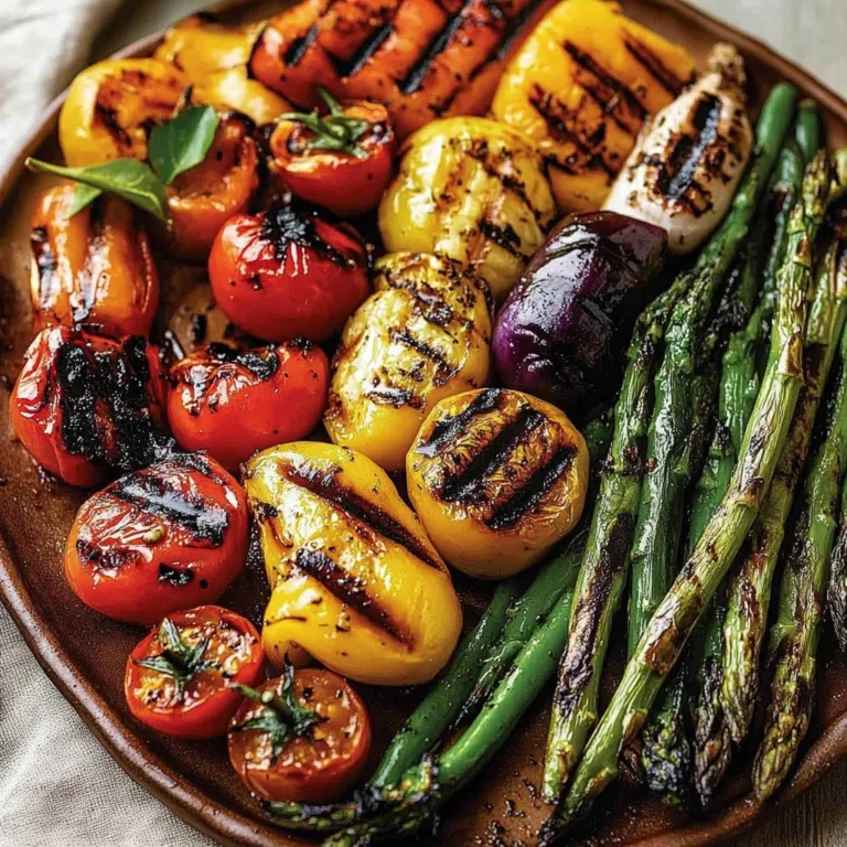 Colorful grilled vegetable medley with balsamic marinade on a platter