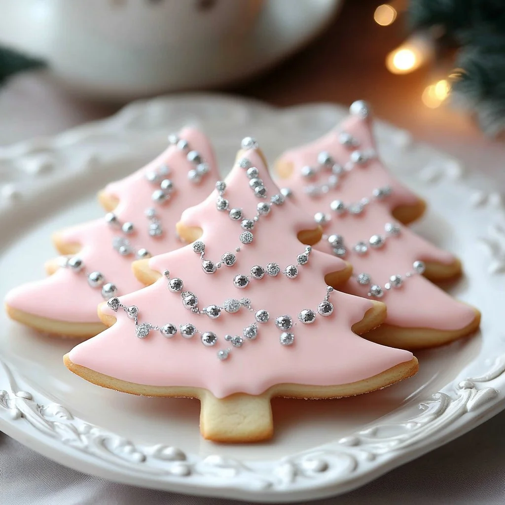 Pastel pink tree sugar cookies for Christmas par-tea recipe