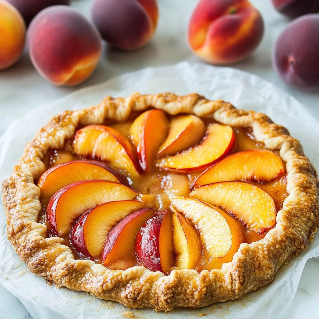 Homemade Peach Galette with flaky crust and fresh peaches