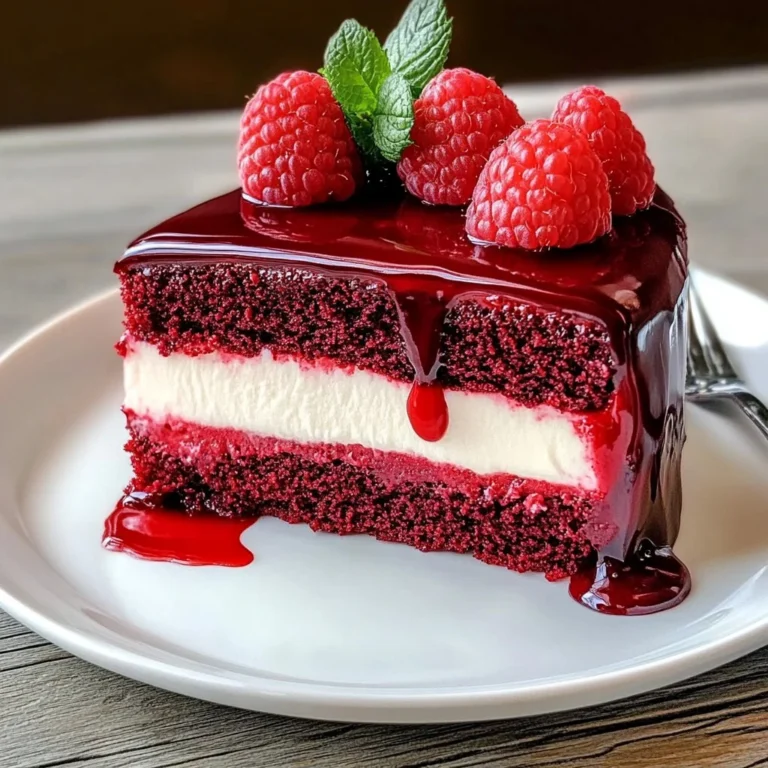 Delicious red velvet cheesecake served on a white plate with a swirl of cream