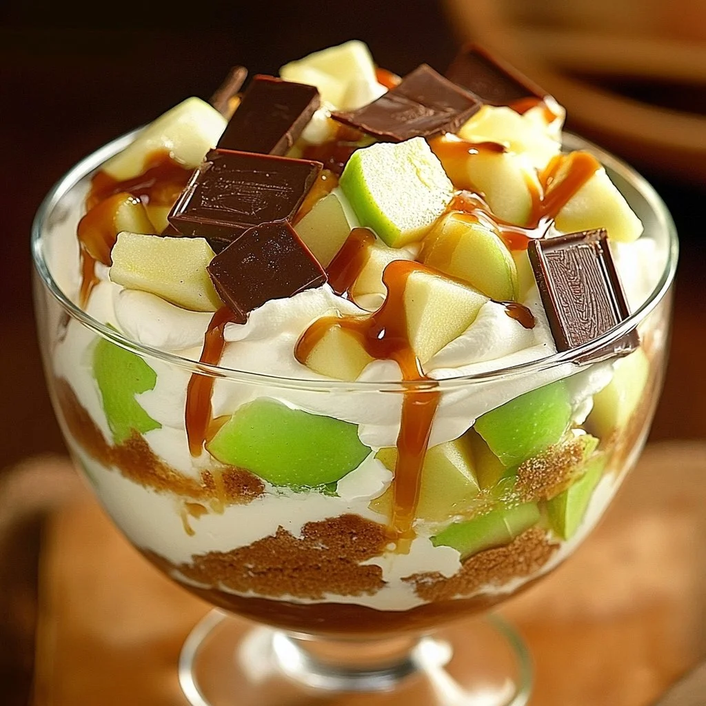 Delicious Snickers Salad topped with chocolate and fruits in a bowl
