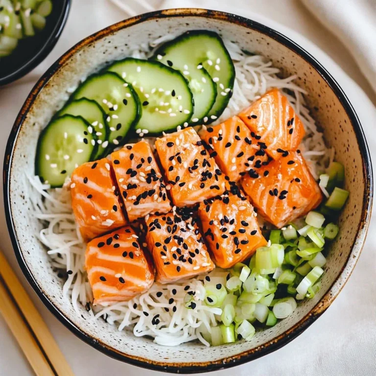 Bowl of spicy salmon sushi topped with fresh ingredients and garnishes