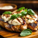 Balsamic baked chicken breast recipe topped with melted mozzarella cheese
