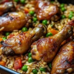 Delicious Caribbean Chicken served with fragrant rice and colorful vegetables.