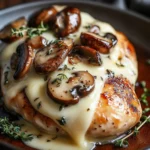 Cheesy Garlic Butter Mushroom Stuffed Chicken served on a plate