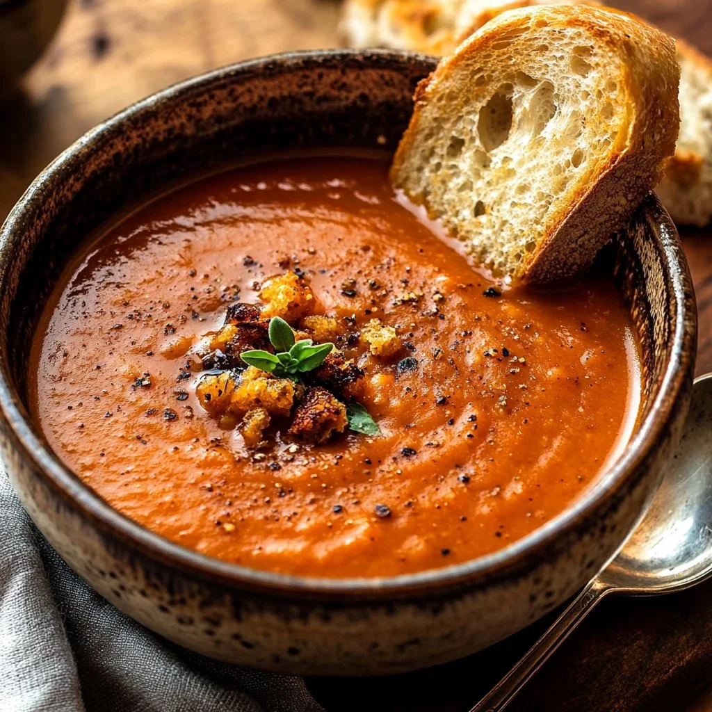 Creamy lentil soup with sun-dried tomatoes served in a bowl