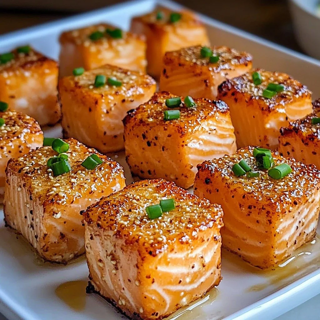 Crispy Bang Bang Salmon Bites served with a spicy dipping sauce