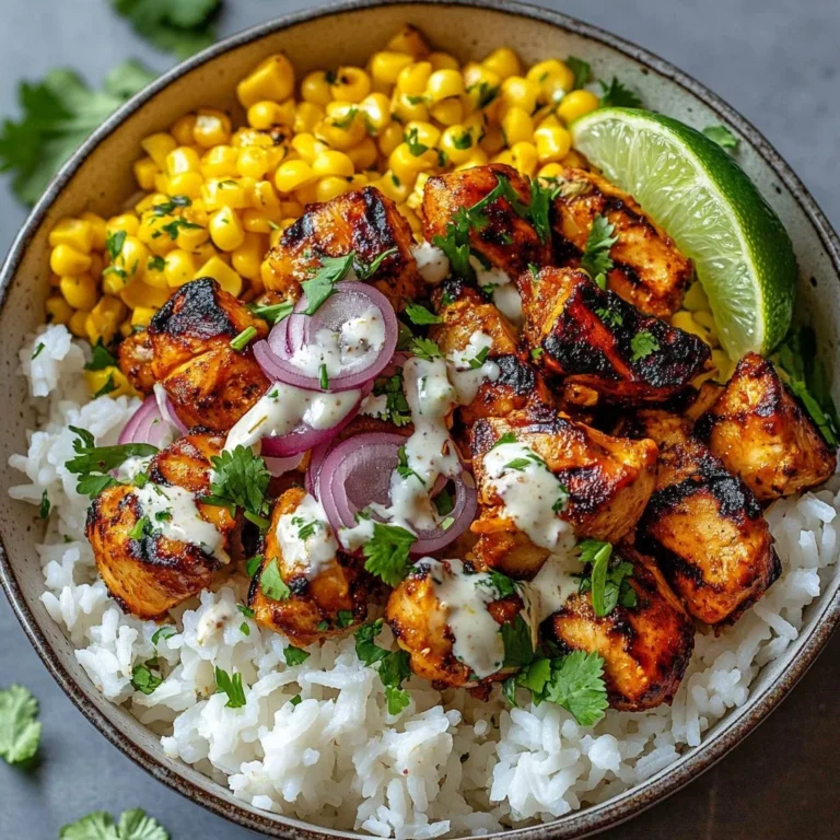 Easy street corn chicken rice bowl with vibrant toppings and rice