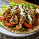 Greek Chicken Gyros with lemon-herb marinade served in pita bread