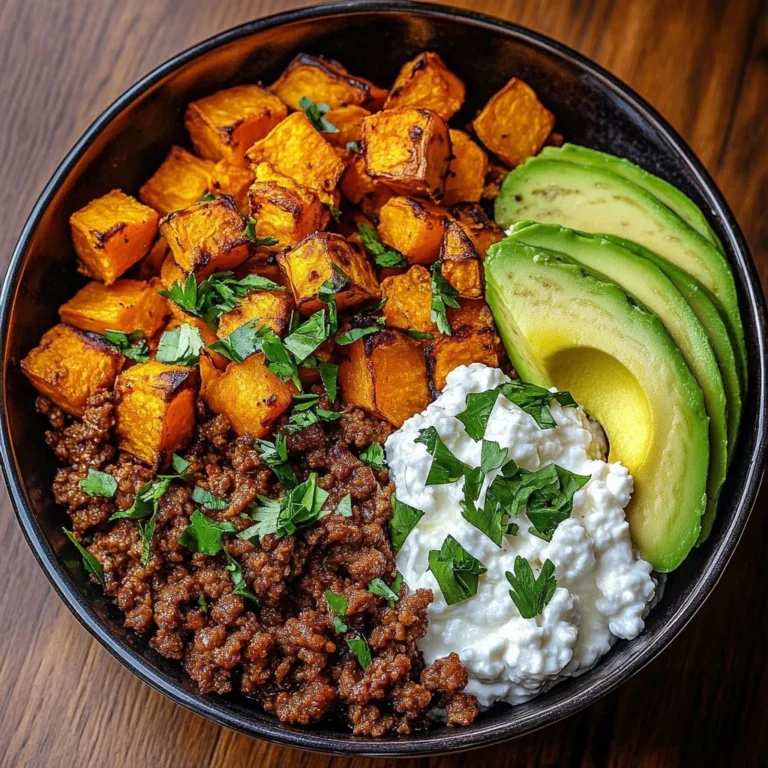 Delicious Ground Beef Hot Honey Bowl garnished with fresh herbs and honey drizzle