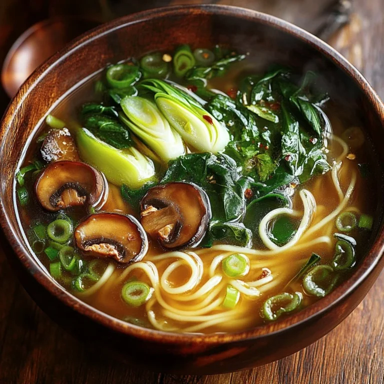 Bowl of Healing Ginger Garlic Broth with Rice Noodles, garnished with herbs.
