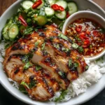Delicious Hot Honey Chicken Bowl with rice and vegetables