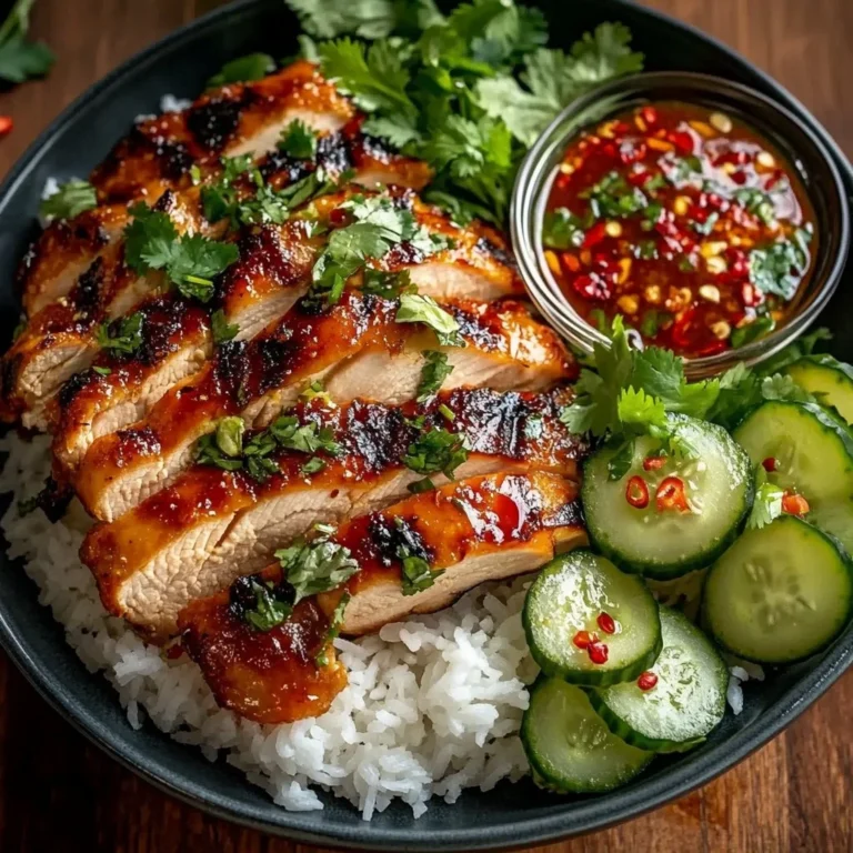 Delicious hot honey chicken bowl with rice and veggies, sweet and spicy meal