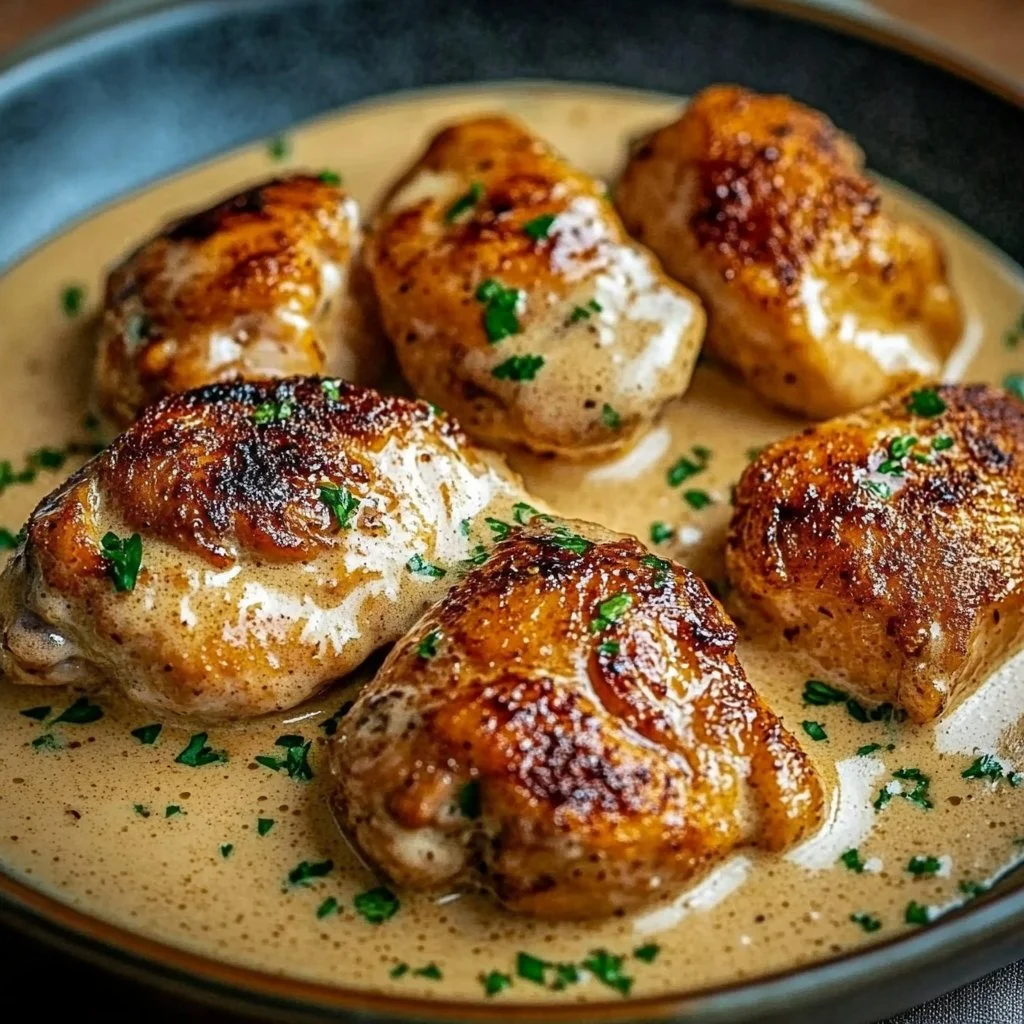Irish Chicken served with whiskey cream sauce on a plate