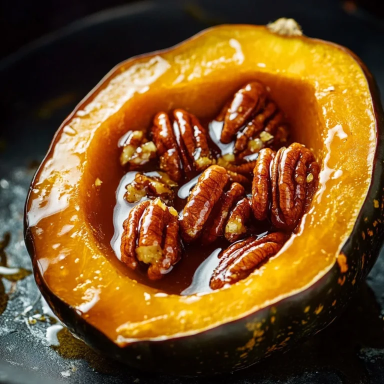 Maple Pecan Roasted Acorn Squash served on a wooden table