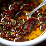 Mediterranean Sun Dried Tomato Garlic Olive Oil Dip served in a bowl