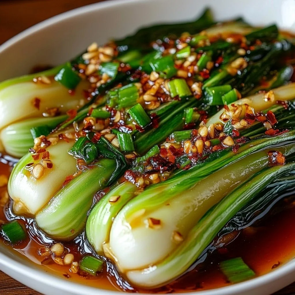 Quick Bok Choy stir-fried with ginger chili sauce