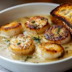 Bowl of Rustic Country French Garlic Soup garnished with herbs