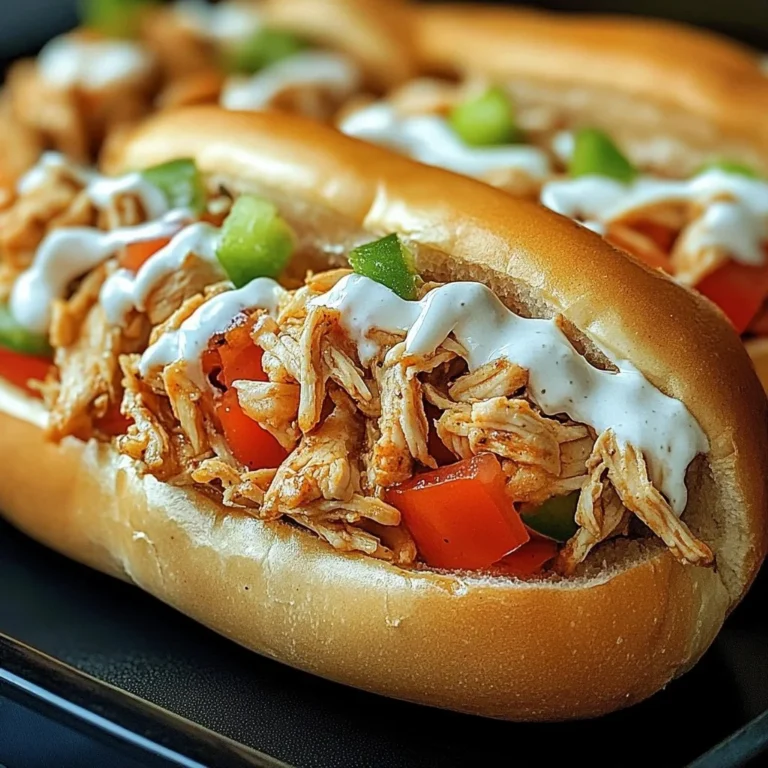 Delicious slow cooker chicken Philly sandwiches topped with peppers and cheese.